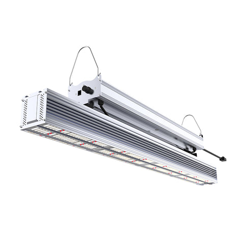 Florawave G660 grow light in aluminum fixture with hanging cables and LED strip along the bottom