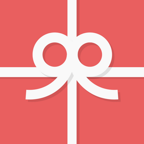 Red wrapped gift graphic with a white ribbon representing a gift card